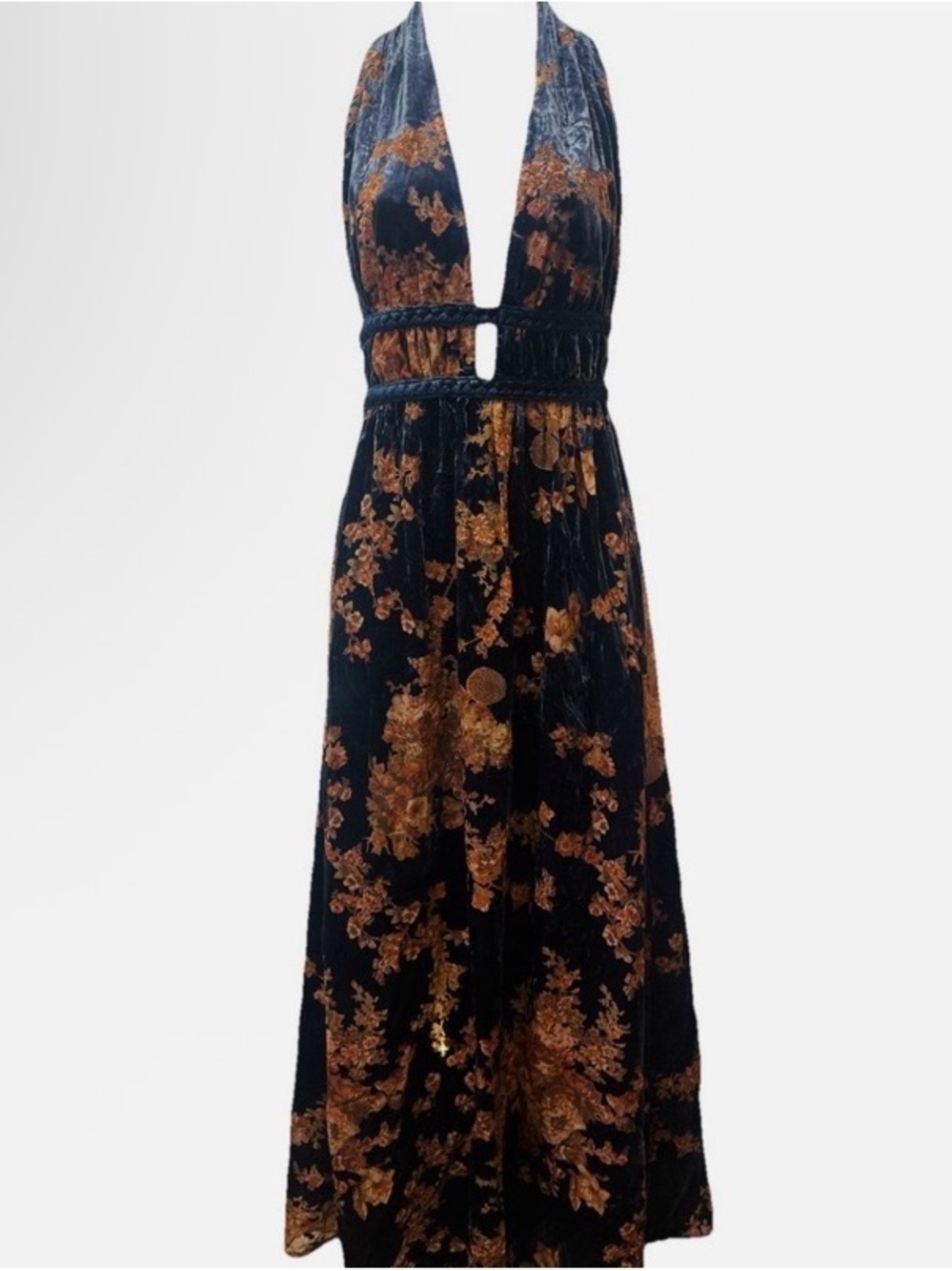 NWT ILLA ILLA Black Maxi Dress with Gold Floral Print